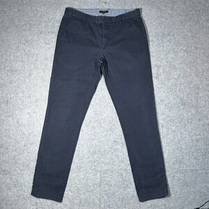 Ted Baker Chino Pants Men's Size 34L Navy Blue Flat Front Preppy Button Close